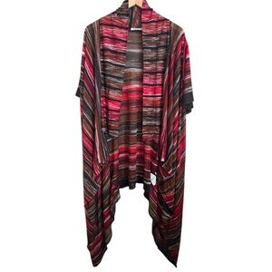 Marina Rinaldi Striped Metallic Poncho Cape Cardigan Boho Quiet Luxury Size L
